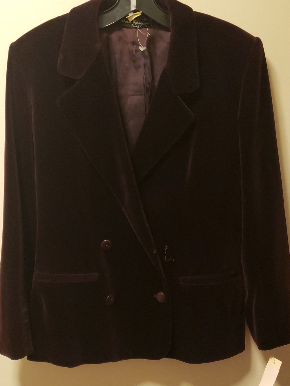 Vintage Dead Stock Salvatore Ferragamo Double-Breasted Velvet Blazer - Deep Plum